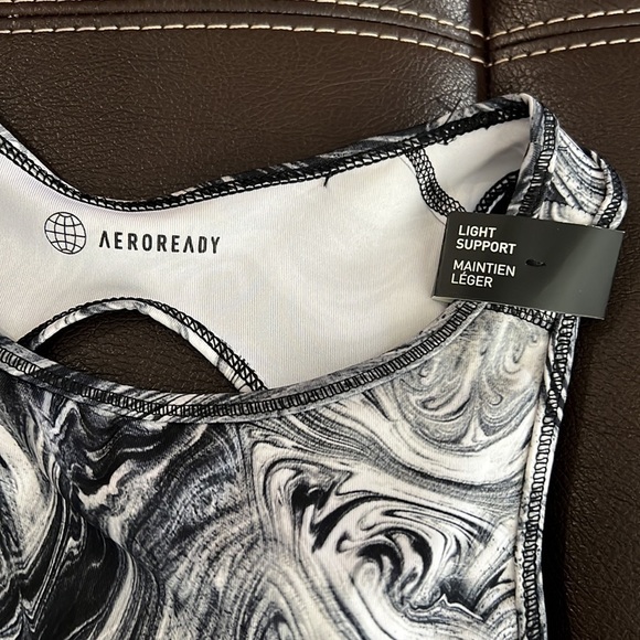 Adidas HYPERGLAM AEROREADY TRAINING LIGHT-SUPPORT MARBLE-PRINT WORKOUT BRA - Picture 4 of 6